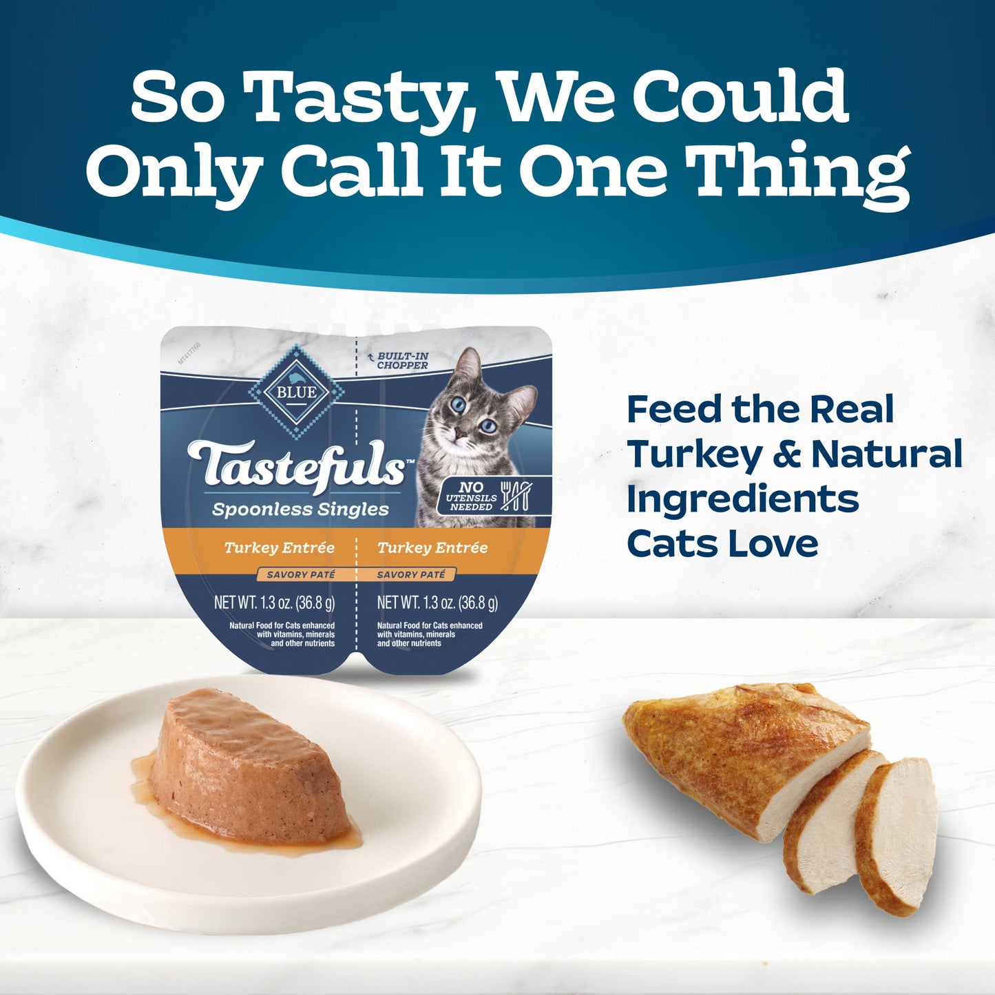 Blue Buffalo Tastefuls Spoonless Singles Turkey Pate Wet Cat Food for Adult Cats, 2.6-oz Twin-Pack Tray